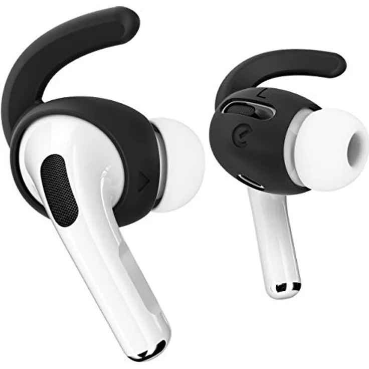 KeyBudz EarBuddyz Silikon Ohrhörer Aufsätze für Apple AirPods Pro, EarPods Kopfhörer Ohrhörer Zubehör, Ohrhaken Ohrbügel, rutschfest, Sport, schwarz