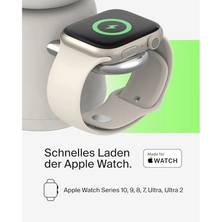 Belkin BoostCharge Pro kabellose 2-in-1-Ladestation mit Qi2 (15 W), MagSafe für iPhone 16, 15, 14, 13, 12, Apple Watch, AirPods, inkl. Netzteil – Sandfarben – Bild 4
