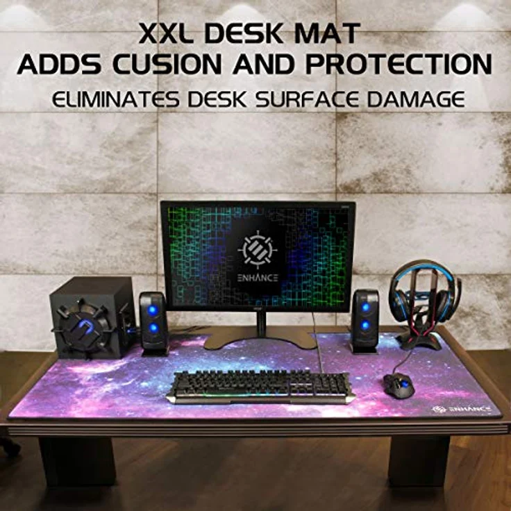 ENHANCE XXXL Gaming Mouspad (122cm x 61cm) mit glatter Tracking-Oberfläche, rutschfestem Gummigriff und Anti-Fray-Stichung - Galaxy – Bild 4