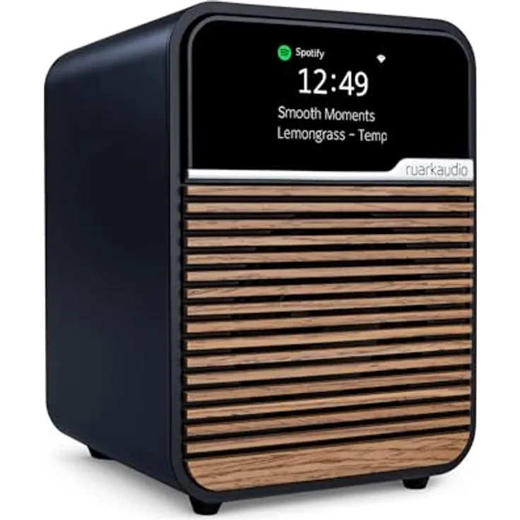 Ruark Audio R1S, DAB/DAB+/UKW Radio mit Wi-Fi und Bluetooth-Streaming, Gehäuse Mittelgrau mit Frontgrill aus Fused Walnut