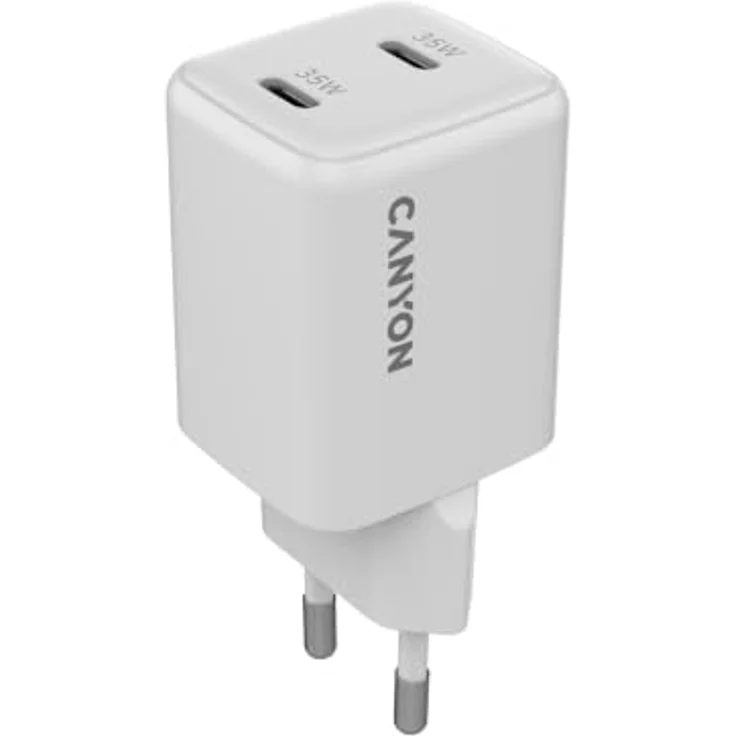 CANYON CU35CC, GaN 35W Dual USB-C Wandladegerät, Power Delivery PPS, 2-port EU Adapter, kompakter Reiseadapter, Weiß – Bild 1