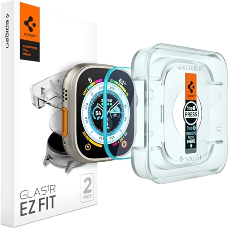 Spigen Glass EZ Fit 2 Pack, Displayschutz, Smartwatch, Transparent, Apple Watch Ultra 49mm (2022), Gehärtetes Glas – Bild 2