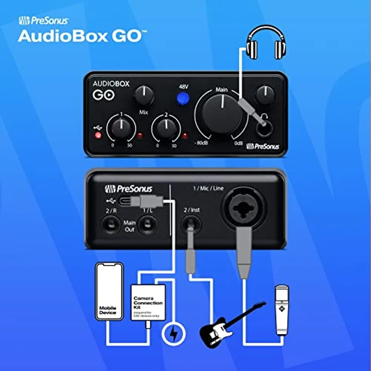 PreSonus AudioBox GO | USB-C-Audio-Interface für die Musikproduktion inklusive Aufnahmesoftware (DAW) Studio One, Musik-Tutorials, Sample-Sounds und virtuellen Instrumenten – Bild 4