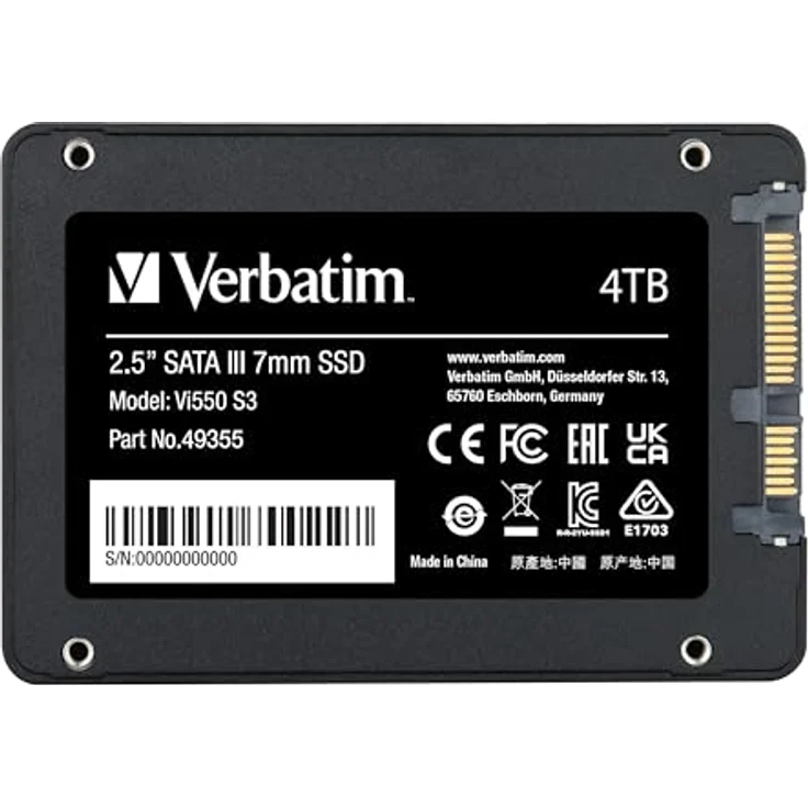 Verbatim Vi550 S3 SSD, internes SSD-Laufwerk mit 4 TB Datenspeicher, Solid State Drive mit 2,5'' SATA III Schnittstelle und 3D-NAND-Technologie, schwarz – Bild 3
