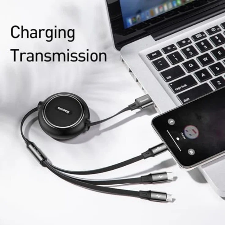 Baseus Golden Loop 3-in-1 USB-Kabel, ausziehbar, micro USB/Lightning/USB-C, 3.5A, Länge 35-120 cm, Schwarz (Modell: CAMLT-JH01) – Bild 5