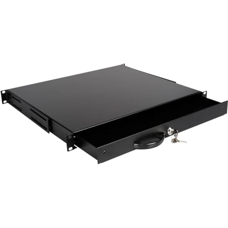 ROLION 19-Zoll Tastatureinschub 1 HE, abschließbar, schwarz, kompatibel mit 19"-Profilschienen – Bild 2