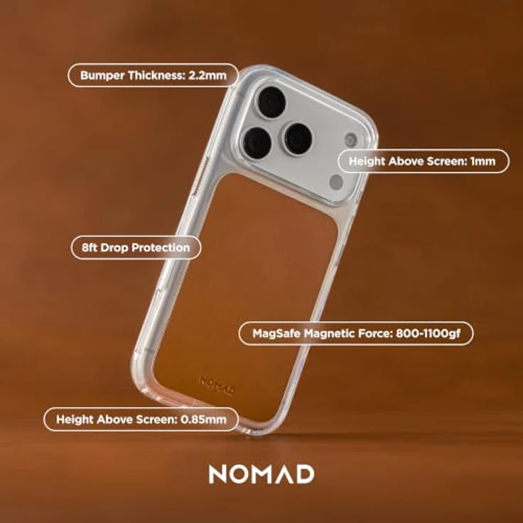 Nomad Clear Leather Case - saddle (Horween) für iPhone 18 Pro Max/17 Pro Max, transparentes Design mit echtem Horween-Leder – Bild 7