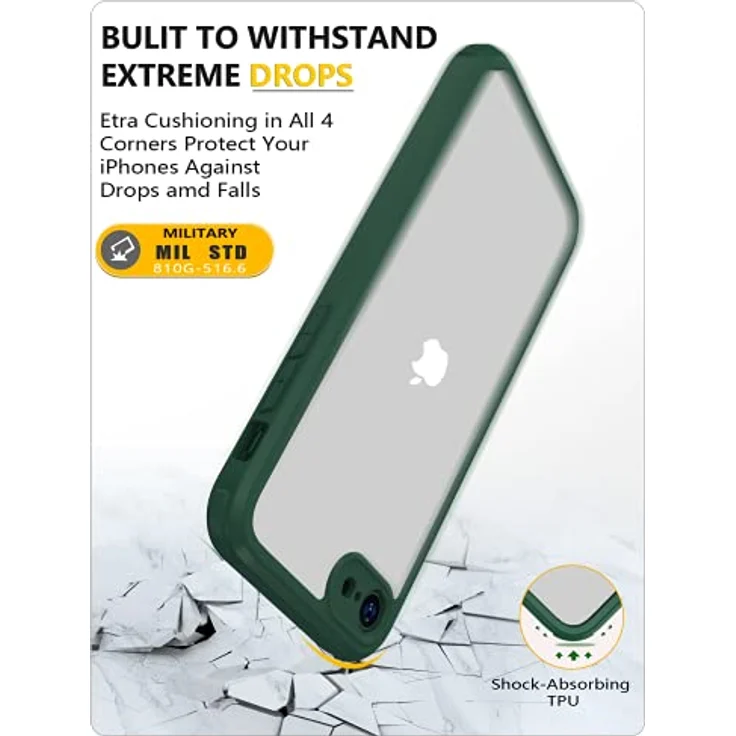 Miracase 360 Grad Hülle für iPhone SE 2022/SE 2020/iPhone 8, Ganzkörper Schutzhülle mit eingebauter gehärteter Glas Displayschutzfolie, militärisch getesteter Rundumschutz, Grün – Bild 3