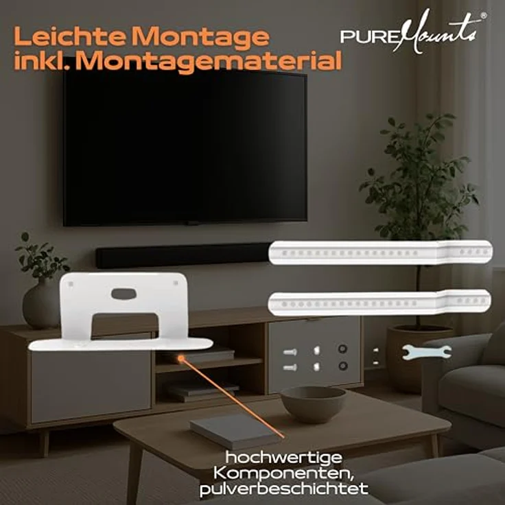PureMounts PM-SOM-081 Halterung zur direkten Montage am TV, kompatibel mit SONOS BEAM Soundbar, Traglast: 5kg, weiß – Bild 7