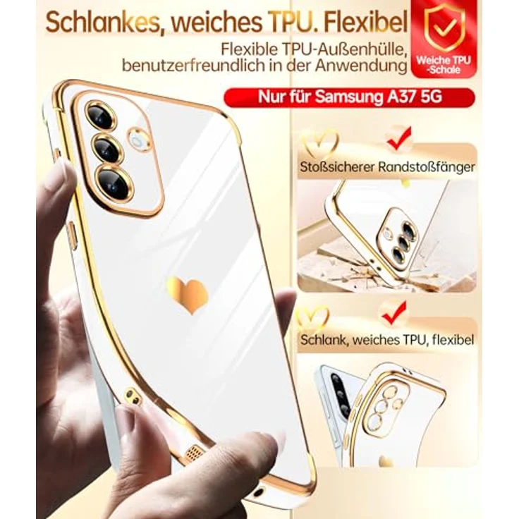 LeYi Handyhülle für Samsung Galaxy A37 5G, TPU Silikon mit Herzmuster, Stoßfest und Kameraschutz, kratzfest, Weiß – Bild 3