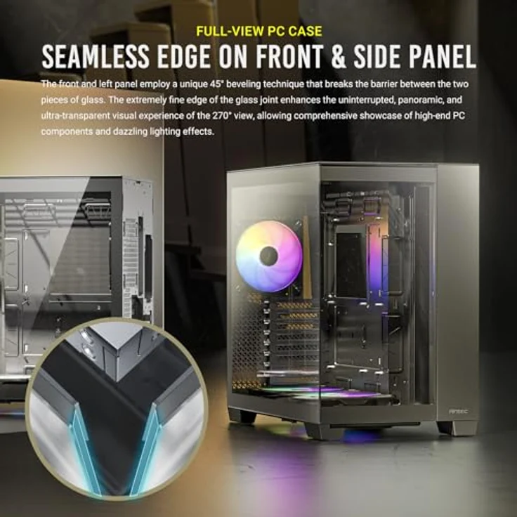Antec C8 ARGB PC-Gehäuse mit 2 x TQR 160 mm und 1 x TQ 140 mm ARGB PWM Lüfter, Doppelkammer-Layout, Typ-C, 360 mm Heizkörperunterstützung, Nahtlose TG-Front- und Seitenwände, RTX 40 – Bild 2