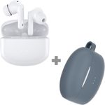 Cazy Bluetooth In-Ear Kopfhörer, Kabellos, Noise Cancelling, Aktive Geräuschunterdrückung, IPX4 Wasserdicht, Weiß + Silikon Tasche (Blau)