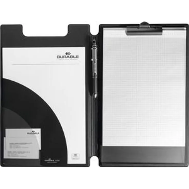 Durable Klemmbrettmappe 233201, A4+, Kunststoffbezug, mit Stiftehalter, schwarz