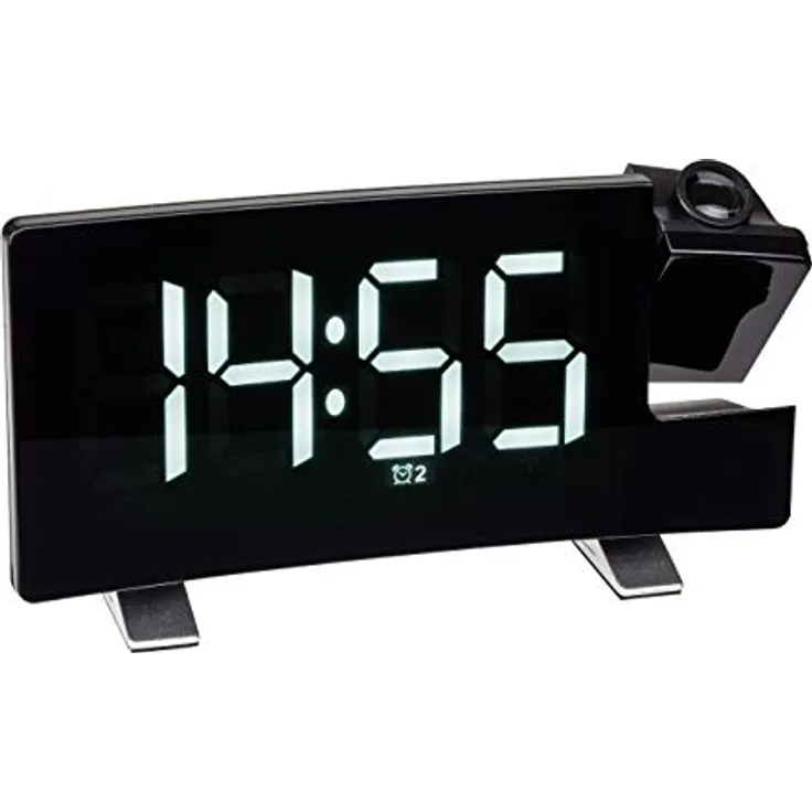 TFA Dostmann Wecker mit Projektion, 60.5015.02, inkl USB Ladefunktion, FM Radio, mit 2 Weckalarmen, schwarz mit weißen Leuchtziffern, (L) 180 x (B) 48 x (H) 100 mm