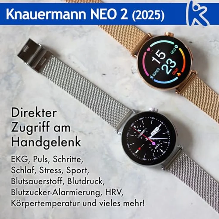 Knauermann Neo 2, Smartwatch mit EKG, Blutdruckmessung und Notruffunktion, schwarz – Bild 5