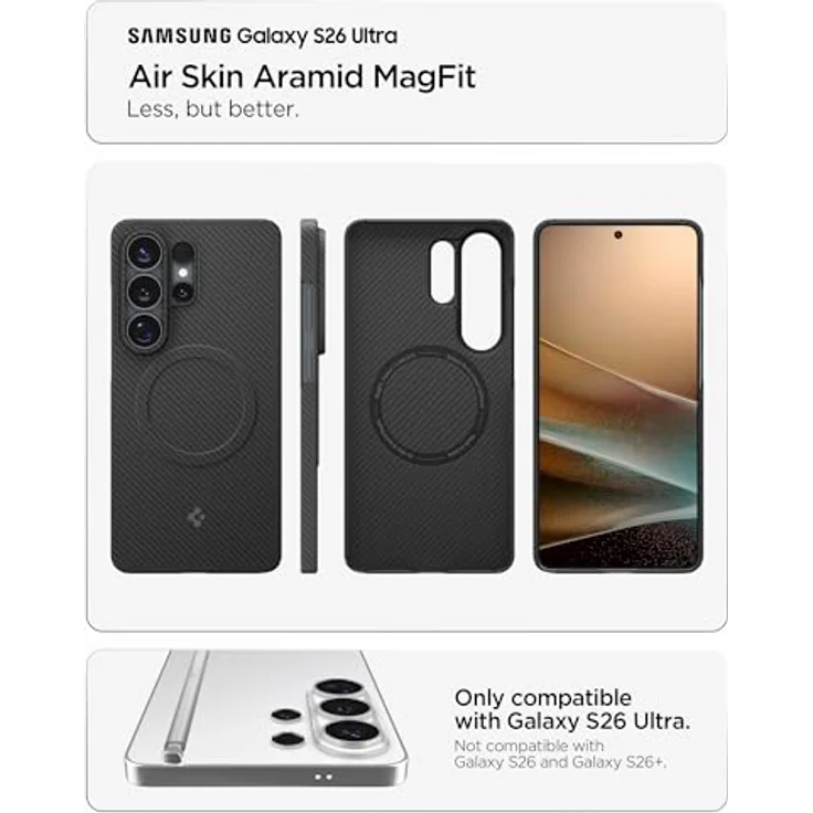 Spigen Air Skin Aramid MagFit Hülle für Samsung Galaxy S26 Ultra - Premium Aramidfaser, ultradünn, stoßfest, kompatibel mit MagSafe - Schwarz – Bild 3