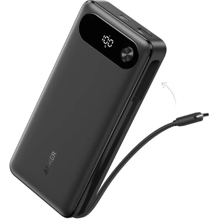 Anker Power Bank (20K, 87W, Built-In USB-C Cable) in Schwarz – Bild 1