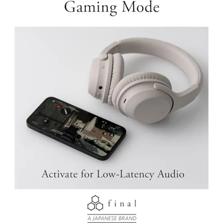final UX2000 Bluetooth-Kopfhörer, Hybrid-Geräuschunterdrückung, Gaming-Modus mit niedriger Latenz, maximale 60 Stunden Musikwiedergabe, Multipoint, entworfen in Japan (Cremeweiss) – Bild 4