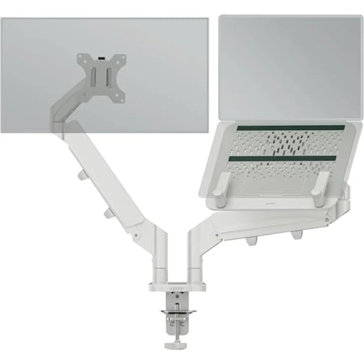 Leitz Ergo Doppel-Monitorarm mit Laptophalterung, platzsparend für 17–32 Zoll, dreh- und kippschonend, 18 kg Tragkraft, Hellgrau, 65380085 – Bild 1