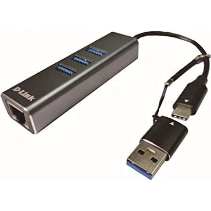 D-Link DUB-2332 USB-C/USB auf Gigabit Ethernet Adapter mit 3 USB 3.0 Ports (USB-C Thunderbolt oder 3.0 auf RJ45 Gigabit LAN für PC, MacBook Pro, MacBook Air, iPad Pro, Chromebook, Surface Pro u.w.) – Bild 1