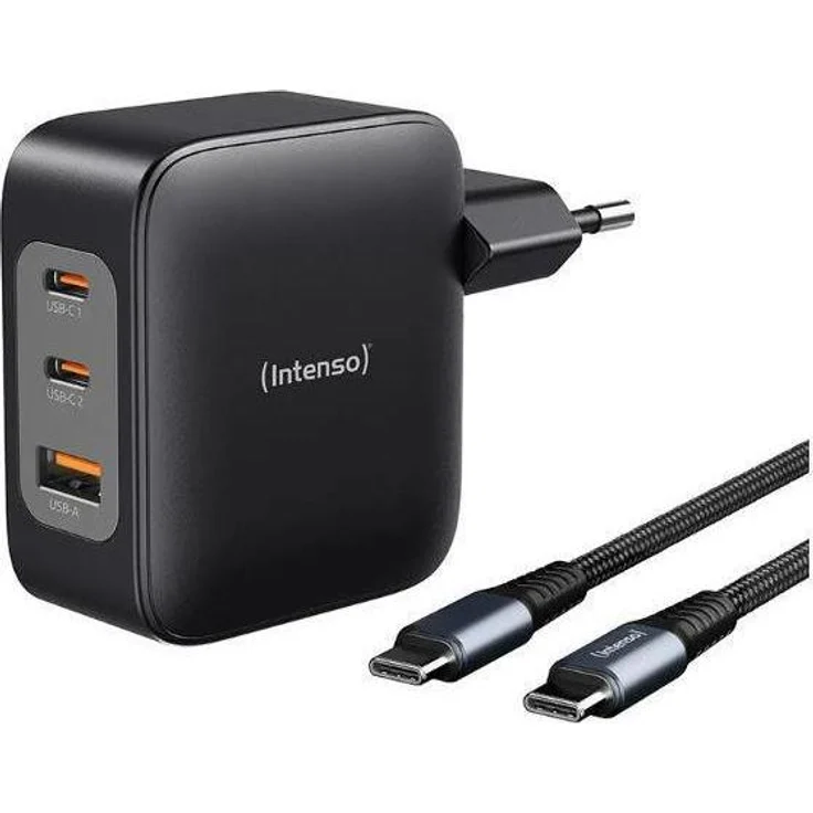 Intenso POWER ADAPTER USB-C GaN + C520C/7810010, 100 W USB Ladegerät mit Schnellladefunktion, Schwarz