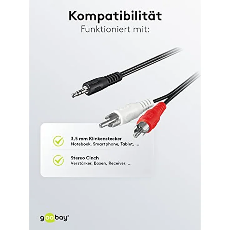 Goobay 50196 3,5mm Klinke / Cinch-Adapterkabel - für Kopfhörerbuchsen an RCA / 3-polig Stereo 3,5 mm-Stecker auf 2x Cinch-Stecker / Schwarz / 3m – Bild 4