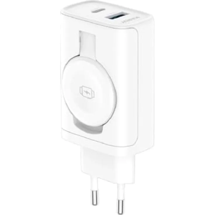 3mk Hardy PD 33W, 2-in-1 Cargador, Multiport-Wandladegerät in Weiß mit kabelloser Ladefunktion für Apple Watch und USB-Anschlüssen