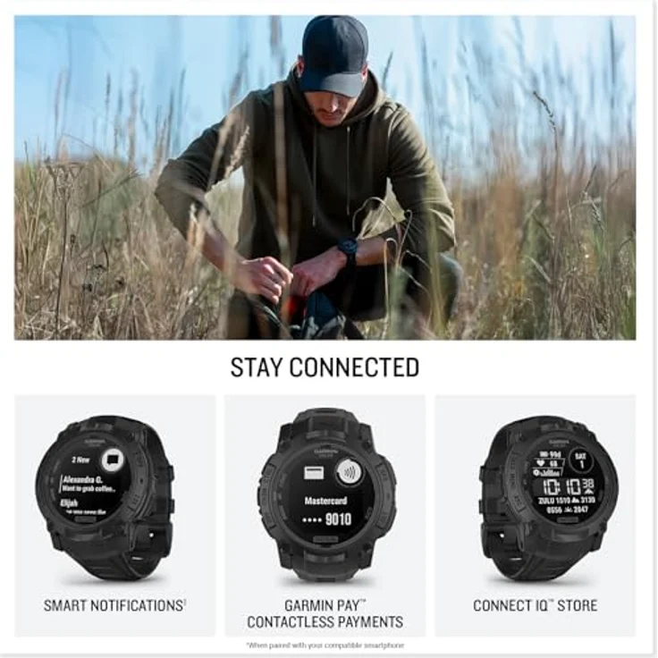 3MK Garmin Instinct 3 45mm Solar Tactical Edition, Smartwatch mit GPS, wasserdicht bis 10 ATM, Schwarz – Bild 4