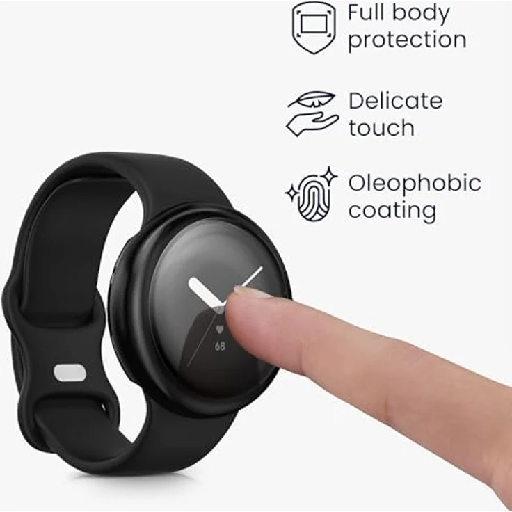 kwmobile 2X Silikon Hülle für Google Pixel Watch 2 / Pixel Watch 1, Fullbody Schutzhülle aus Silikon, Schwarz Silber, Rundumschutz für alle Funktionen – Bild 3