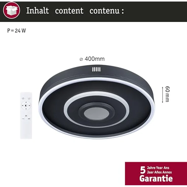Paulmann 71039 LED Deckenleuchte Spaceglow Four RGB+ 320lm / 800lm 400mm 230V 22W Schwarz matt dimmbar Wand-/Deckenleuchte – Bild 5