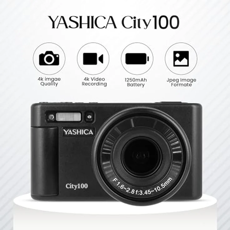 Yashica Kyocera YASHICA City 100 Digitalkamera (Schwarz) mit 13 bis 72 MP Auflösung und 4K Videoaufnahme – Bild 2