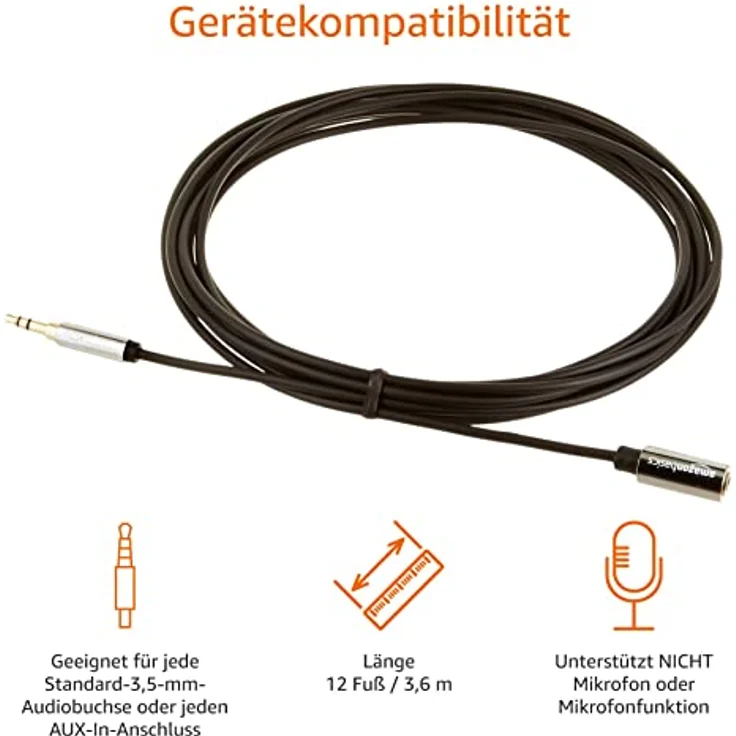 AmazonBasics Aux-Kabel, Stereo-Audiokabel, 3,5-mm-Klinkenstecker auf 3,5-mm-Klinkenbuchse, 3,6 m – Bild 3
