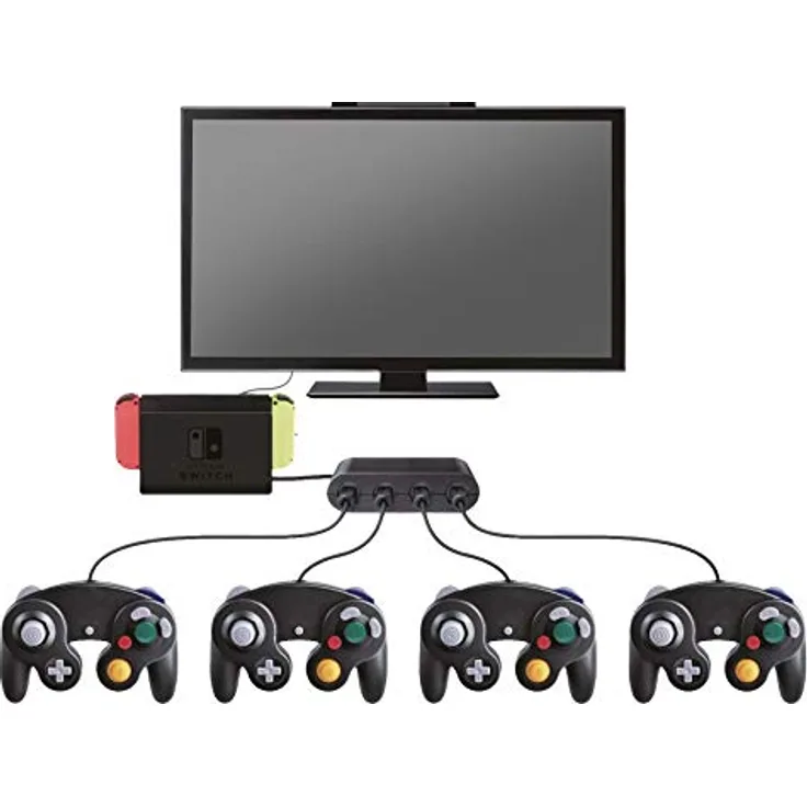 Steelplay - Gamecube Controller Adapter, Wii U Gamecube Controller Adapter, 4 Ports Controller Gamepad Konverter Adapter für Nintendo Switch/Wii U/PC, Look premium, Soft Touch - Schwartz