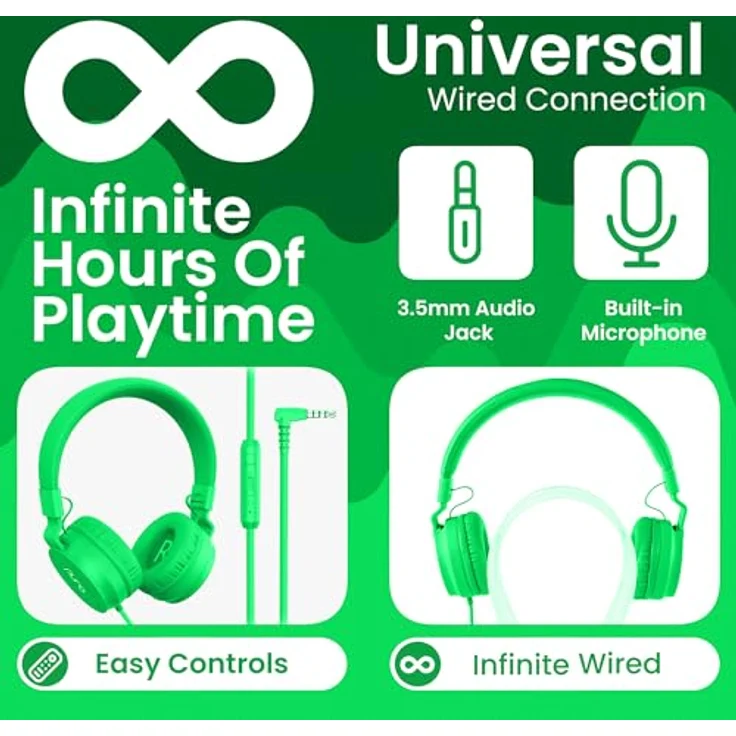 PuroBasic Volume Limiting Wired Headphones for Kids, Boys, Girls 2+ Foldable & Adjustable Headband, Compatible with iPad, iPhone, Android, PC & Mac – by Puro Sound Labs, (Green) – Bild 4