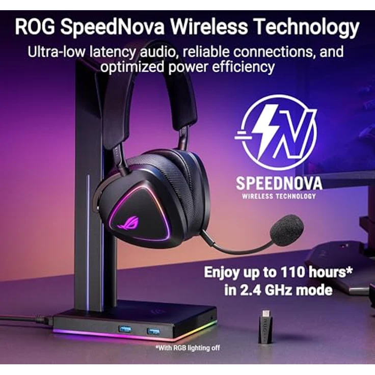 ASUS ROG Delta II kabelloses RGB Gaming Headset (ROG SpeedNova, Bluetooth 2,4 GHz, 10mm Super-Breitband-Boom-Mikrofon, DualFlow Audio, 110h Akkulaufzeit, Aura Sync) – Bild 3