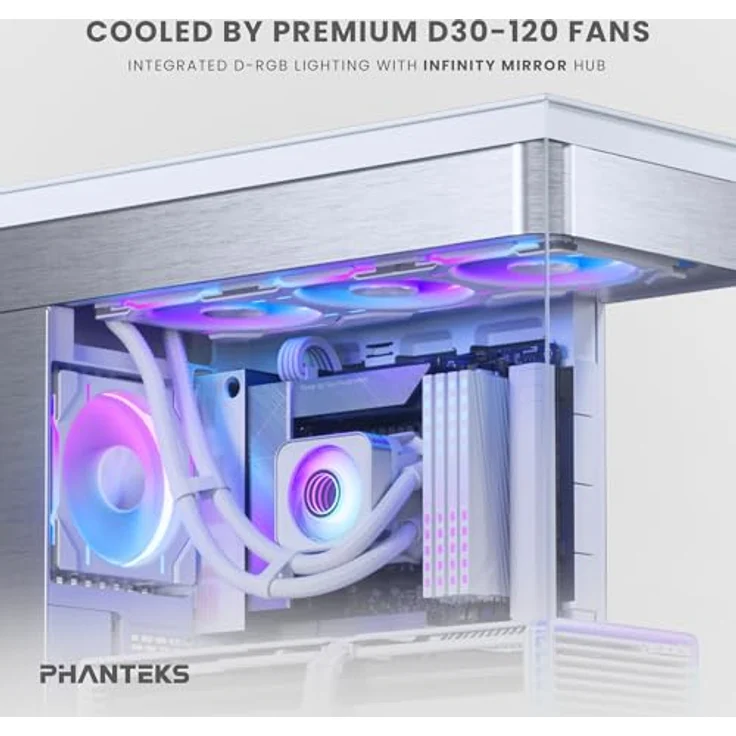 Phanteks GLACIER ONE 360D30 X2 DRGB, 360mm AiO-Wasserkühlung mit D-RGB, drei D30-Lüftern, Aluminium-Deckel – Weiß – Bild 5