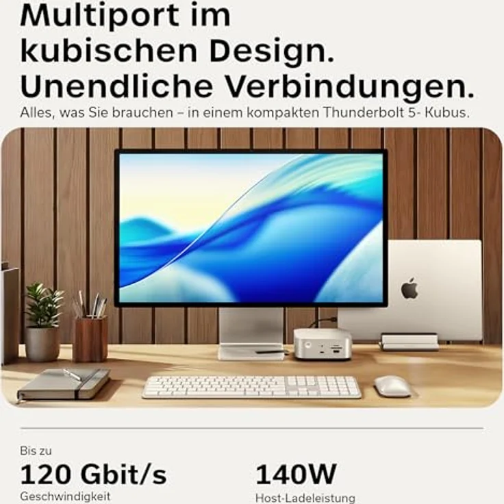SATECHI Thunderbolt-5 CubeDock™ Dockingstation, 80-120 Gbit/s, integriertes NVMe SSD Gehäuse, 140W Laden, Multi-Display bis 8K, USB-C & USB-A 10 Gbit/s, aktive Kühlung, Silber – Bild 2