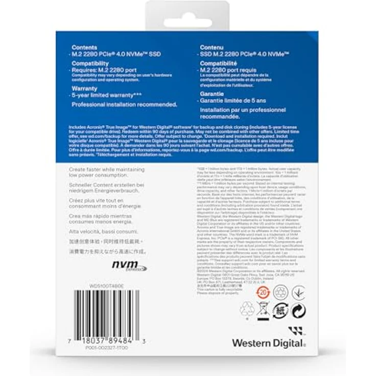 Western Digital WD Blue SN5000 NVMe SSD 1 TB interne SSD (Lesegeschwindigkeiten von bis zu 5.150 MB/s, 600 TBW, nCache 4.0, Acronis True Image) – Bild 5