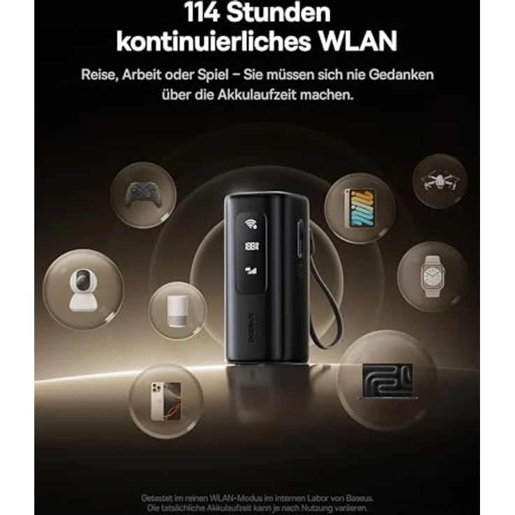 Baseus MIFI mobiler WLAN Router und Powerbank 20000mAh 67W mit USB-C, einziehbarem Ladekabel, 4G/LTE bis zu 150Mbit/s, Hotspot für bis zu 10 Geräte, kompakt für Reisen und Büro – Bild 3
