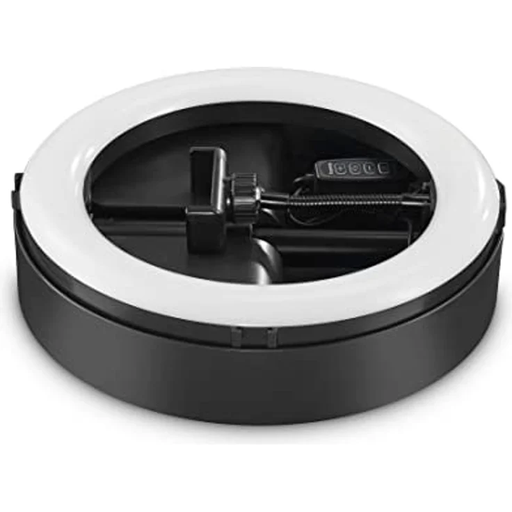 Hama LED Ringlicht mit Stativ Handy faltbar (10,2“ Ringleuchte, 26,5 cm Durchmesser, Tisch Stativ für die Kamera, ausziehbar bis 138 cm, dimmbares LED Tischringlicht, zum Einklappen) schwarz – Bild 3