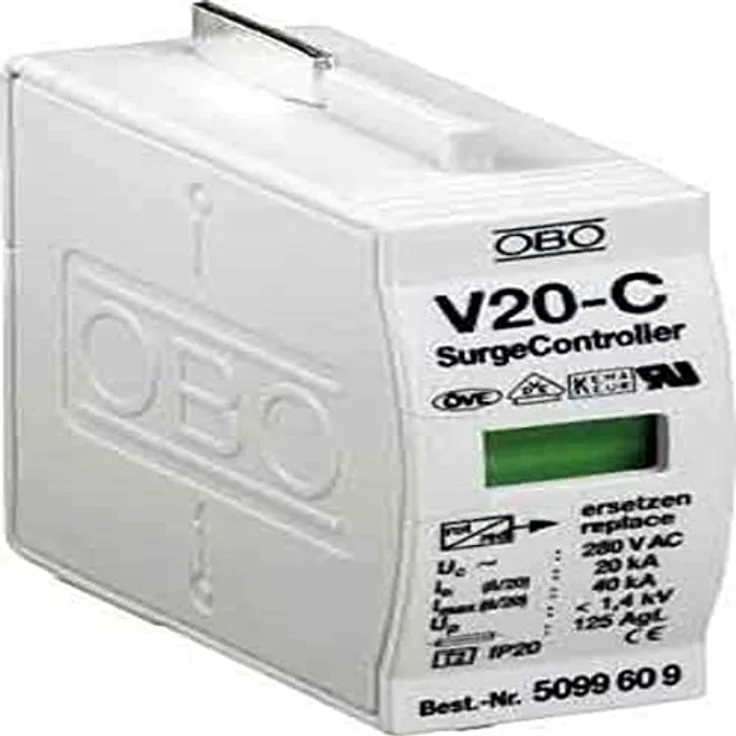 OBO SurgeController V20, Steckbares Oberteil mit VDE-Prüfung, 280V, inkl. thermischer Abtrennvorrichtung und Defektanzeige