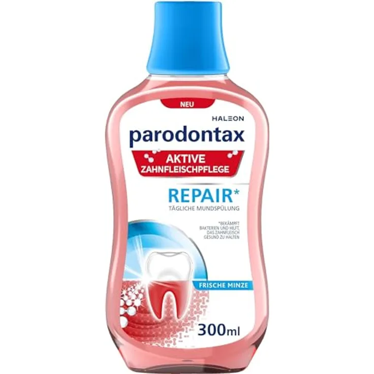 Parodontax Mundspülung Aktive Zahnfleischpflege- Repair*, 300ml mit frischem Minzgeschmack, alkoholfrei - Parodontax Mundspülung zur Zahnfleischpflege mit neuer Formulierung, Stärkung des Zahnschmelzes, Plaque-Entfernung und Fluorid-Kariesschutz, Minzgeschmack, 300ml