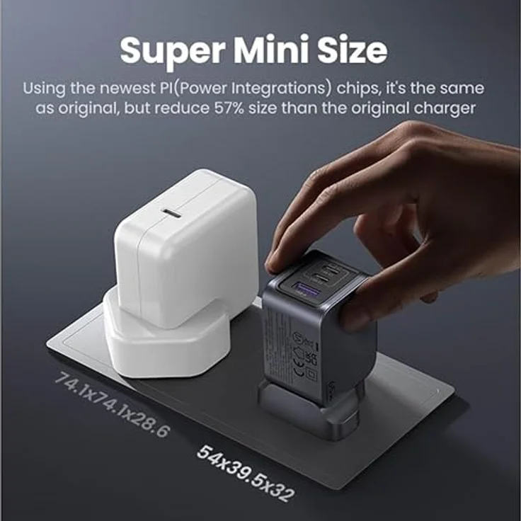 UGREEN Nexode Pro 65W 3-Port GaN Wandladegerät, Grau, Schnellladung für Smartphones, Tablets und Laptops, kompakt und leistungsstark – Bild 3