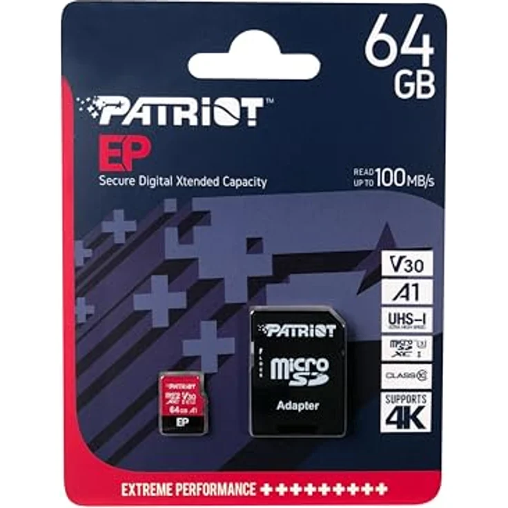 Patriot EP Series - Flash-Speicherkarte (microSDXC-an-SD-Adapter inbegriffen) - 64 GB - A1 / Video Class V30 / UHS-I U3 / Class10 - microSDXC UHS-I – Bild 3