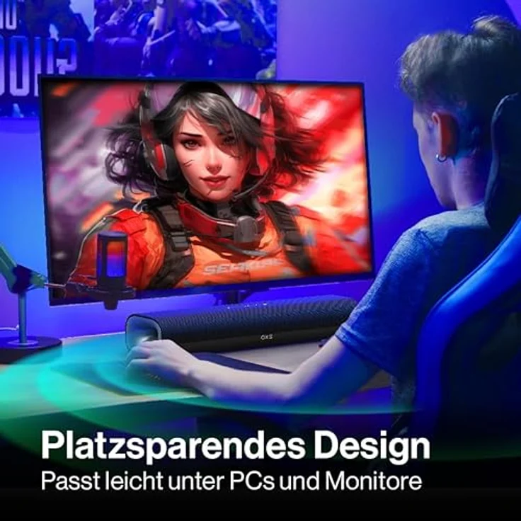 OXS Thunder Lite PC-Gaming-Soundbar mit Virtuellem Surround-Sound, 2 Breitbandtreiber, Bassröhre, HDMI/Aux/Optisch Kompatibilität, Bluetooth 5.0, Kompaktes Design – Bild 4