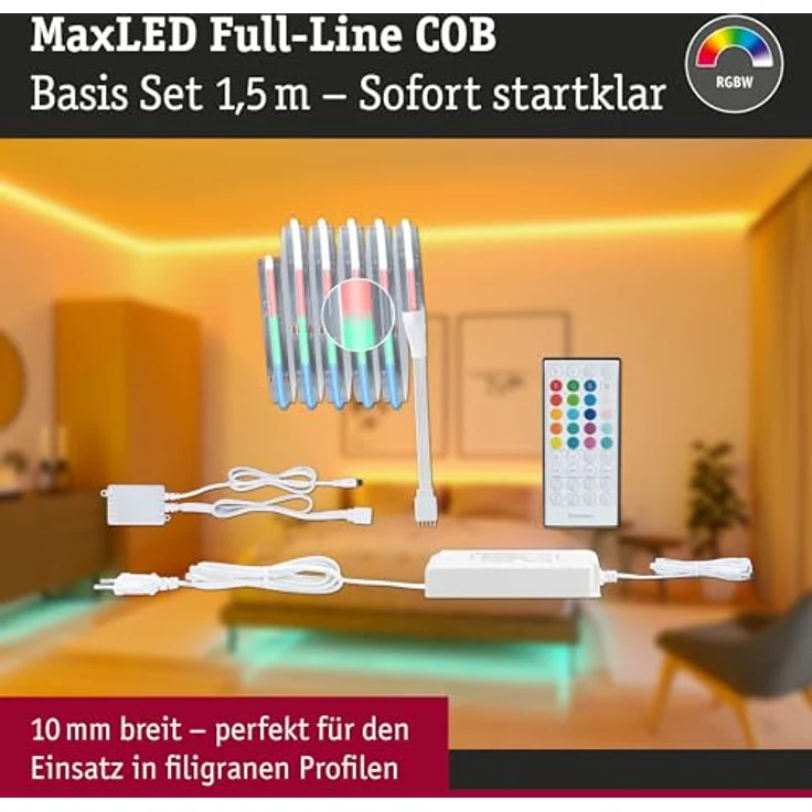 Paulmann 71200 MaxLED 1000 LED Strip Full-Line COB Basisset 1,5m 17W 1038lm, m 896 LEDs, m RGBW 48VA, LED Streifen in warmweiß und kaltweiß – Bild 3