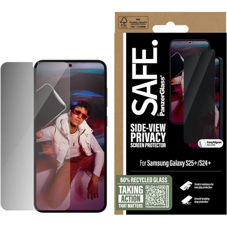 SAFE by PanzerGlass Privacy Screen Protector für Samsung Galaxy S25+ | Ultra-Wide Fit, 60% recyceltes Glas, wischfeste Beschichtung, vollständiger Displayschutz