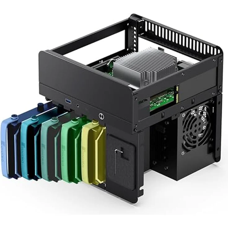 Jonsbo N2 PC-Gehäuse, NAS-Gehäuse, 5+1 Speicherplätze, Hot-Swapping-Technologie, Aluminium, Mini-ITX, Schwarz – Bild 3