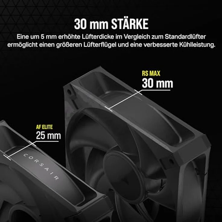 CORSAIR RS120 MAX 120-mm-PWM-Dicker-Lüfter – Hoher Statischer Druck – Flüssigkristallpolymer-Konstruktion – Einzelpackung – Schwarz - Preisvergleich – Bild 3