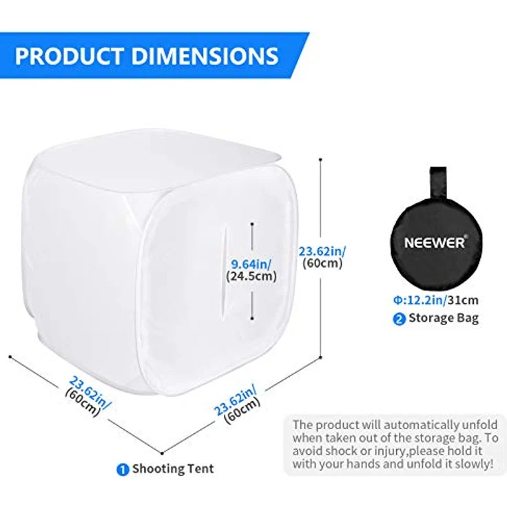 Neewer 24x24 Zoll / 60x60 cm Fotostudio Aufnahme Zelt Lichtwürfel Diffusions Soft-Box-Set mit 4x Hintergründe (rot/dunkelblau/schwarz/weiß) für Fotografie - Preisvergleich – Bild 3